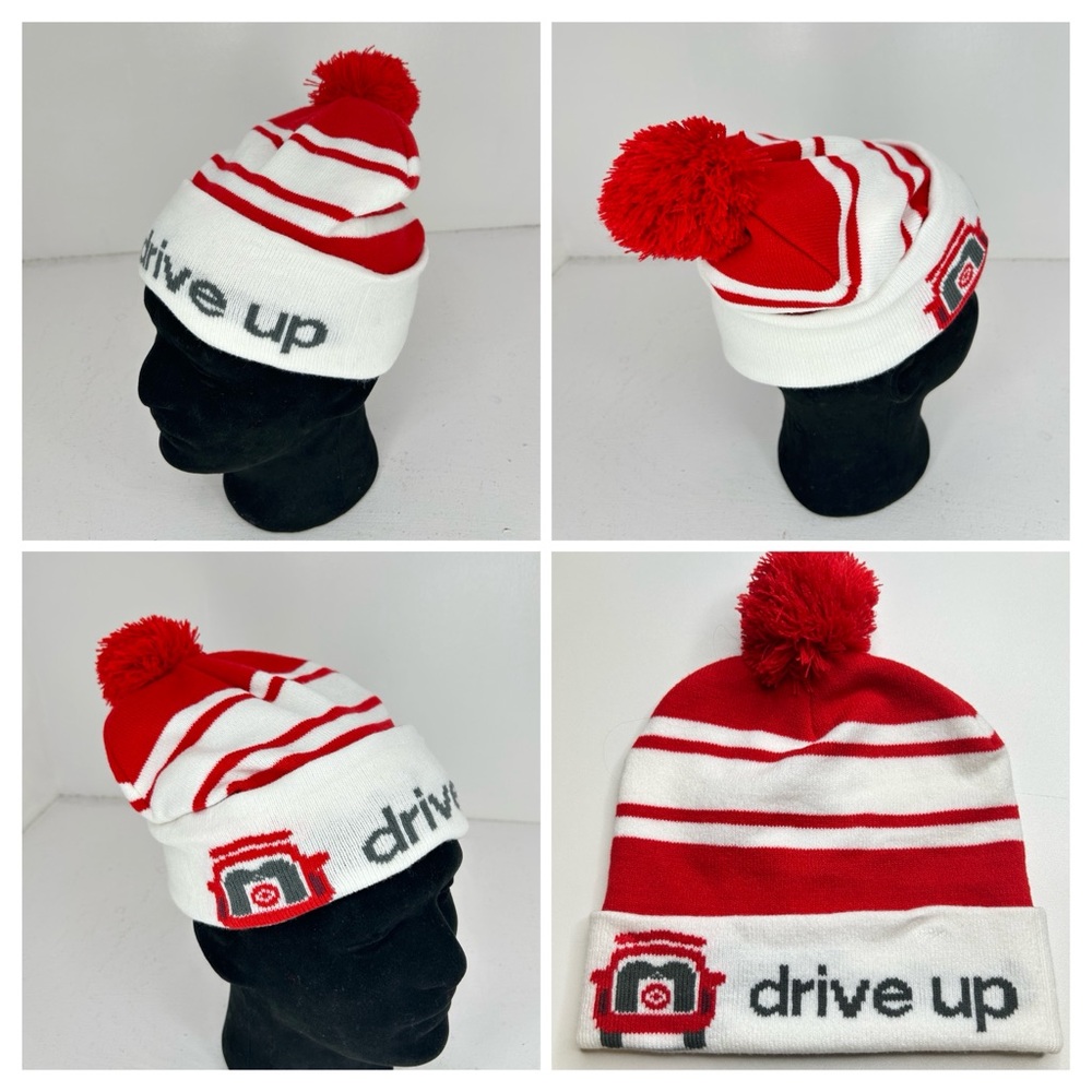 Target Store Drive Up Employee‎ Beanie Hat Pom Pom Red White Uniform Bullseye